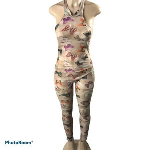 One Piece Mesh Size Medium Butterflies Multi Color Print Pants Romper.